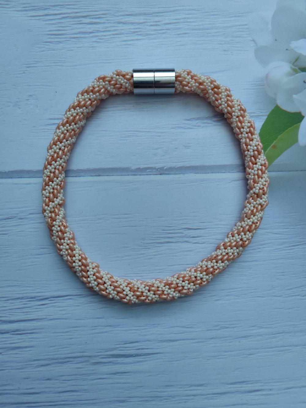 Delicate Peach Beaded Rope Necklace - Picture 2 of 7